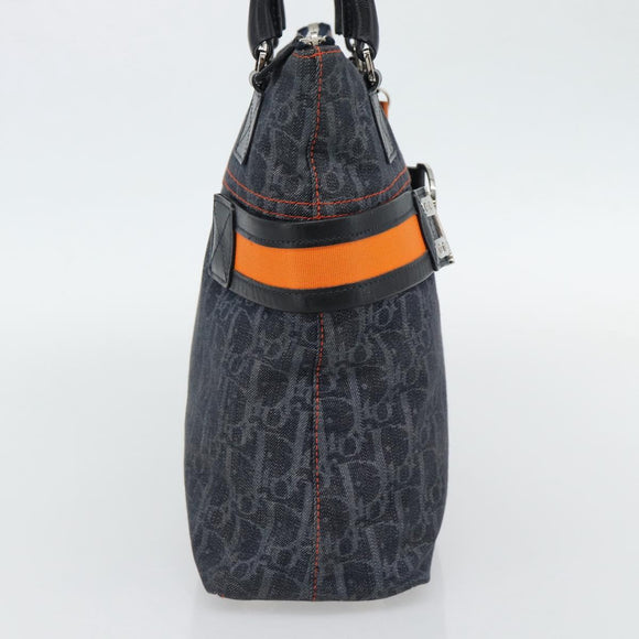 Christian Dior Trotter Canvas Hand Bag Blue Silver Auth bs35245A