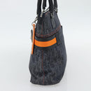 Christian Dior Trotter Canvas Hand Bag Blue Silver Auth bs35245A-5