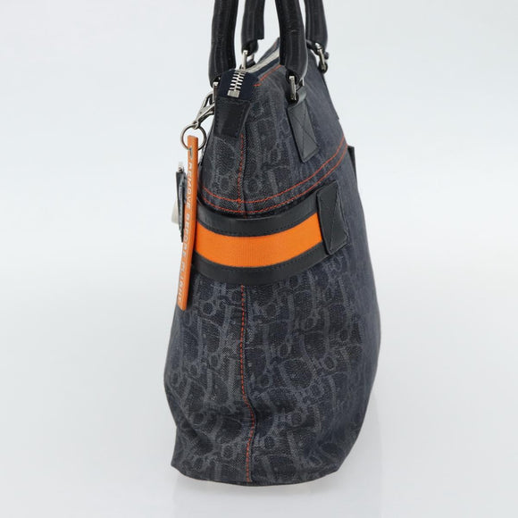 Christian Dior Trotter Canvas Hand Bag Blue Silver Auth bs35245A