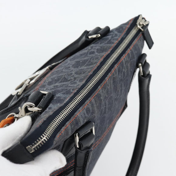 Christian Dior Trotter Canvas Hand Bag Blue Silver Auth bs35245A