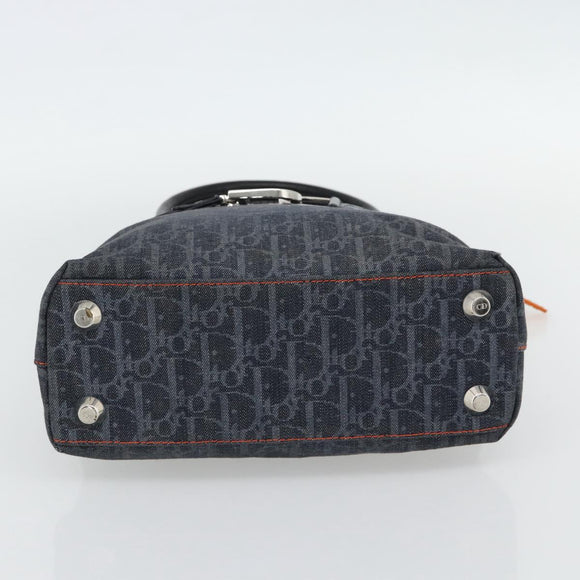 Christian Dior Trotter Canvas Hand Bag Blue Silver Auth bs35245A