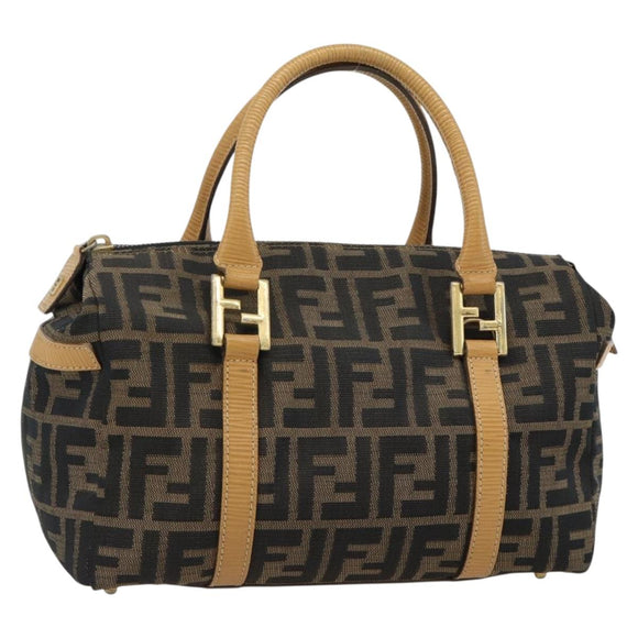 FENDI Zucca Canvas Hand Bag Black Brown Auth bs35246