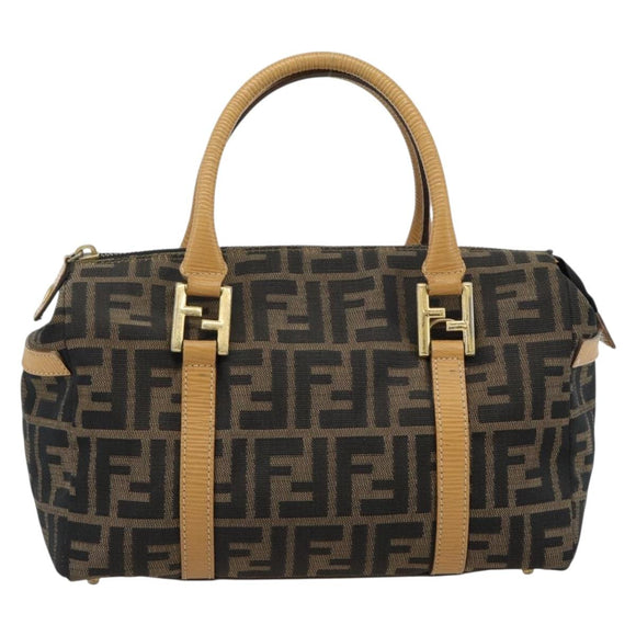 FENDI Zucca Canvas Hand Bag Black Brown Auth bs35246