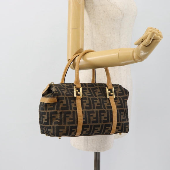 FENDI Zucca Canvas Hand Bag Black Brown Auth bs35246
