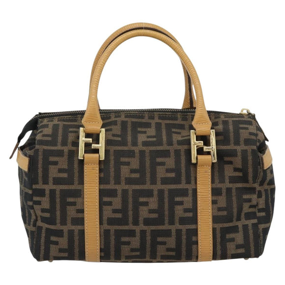 FENDI Zucca Canvas Hand Bag Black Brown Auth bs35246