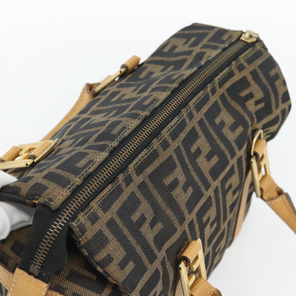 FENDI Zucca Canvas Hand Bag Black Brown Auth bs35246
