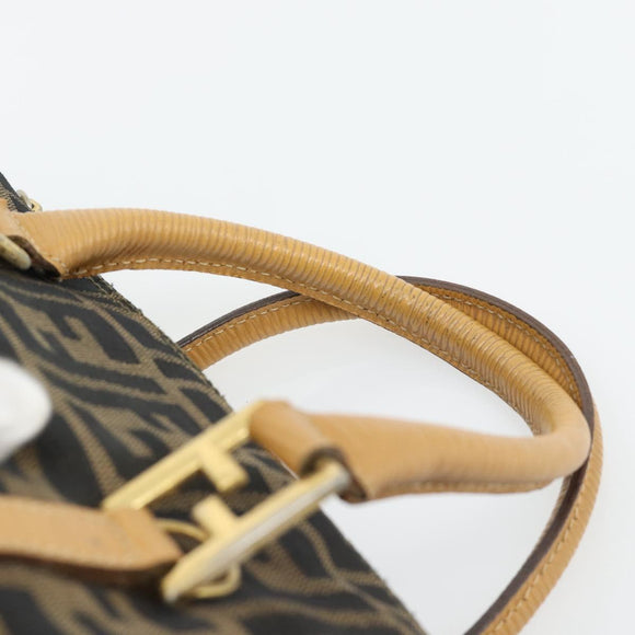 FENDI Zucca Canvas Hand Bag Black Brown Auth bs35246
