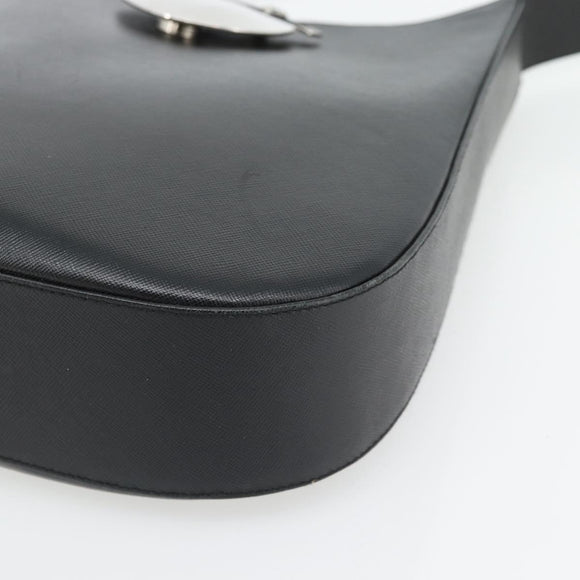 Salvatore Ferragamo Gancini Shoulder Bag Leather Black Silver Auth bs35252