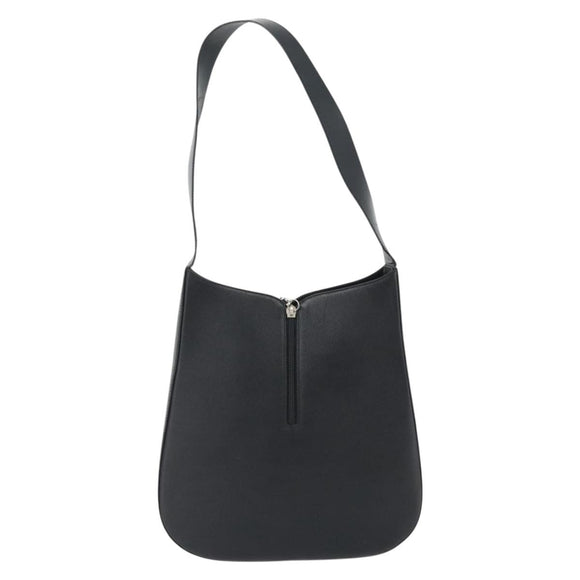 Salvatore Ferragamo Gancini Shoulder Bag Leather Black Silver Auth bs35252