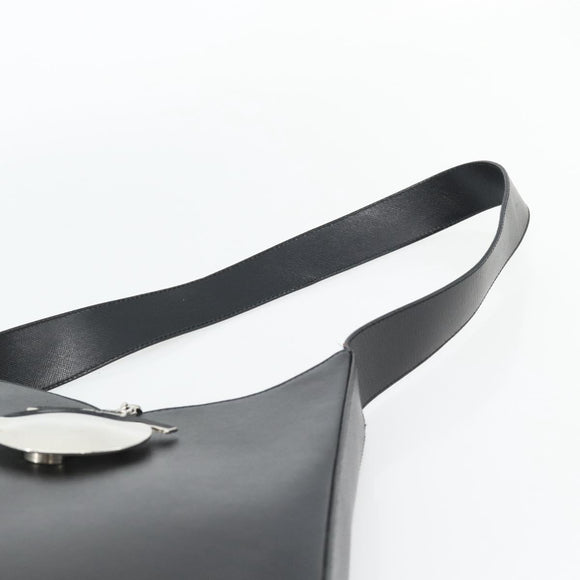 Salvatore Ferragamo Gancini Shoulder Bag Leather Black Silver Auth bs35252
