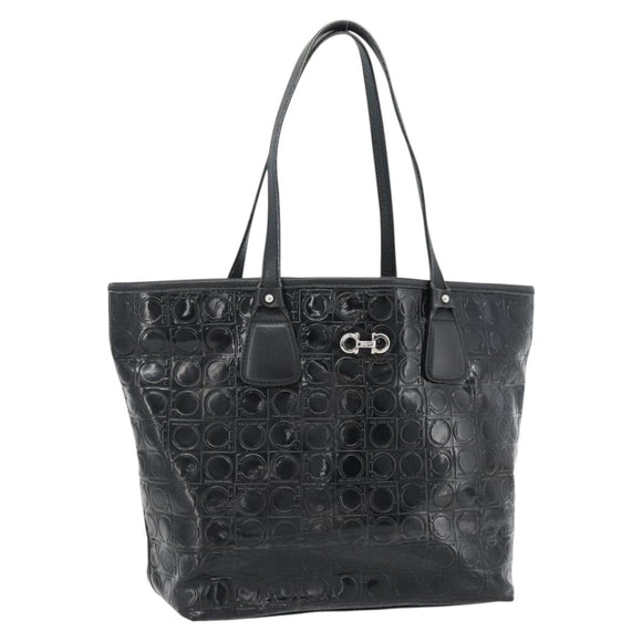 Salvatore Ferragamo Gancini Tote Bag Patent leather Black Silver Auth bs35253