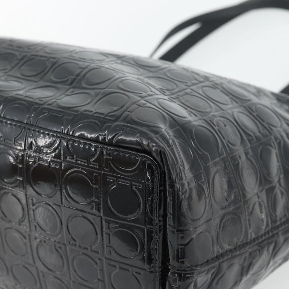 Salvatore Ferragamo Gancini Tote Bag Patent leather Black Silver Auth bs35253