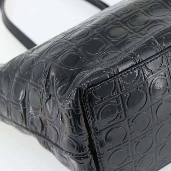 Salvatore Ferragamo Gancini Tote Bag Patent leather Black Silver Auth bs35253