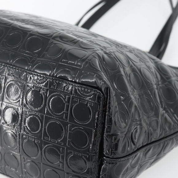 Salvatore Ferragamo Gancini Tote Bag Patent leather Black Silver Auth bs35253