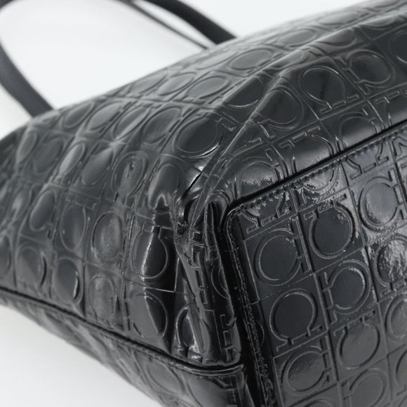 Salvatore Ferragamo Gancini Tote Bag Patent leather Black Silver Auth bs35253