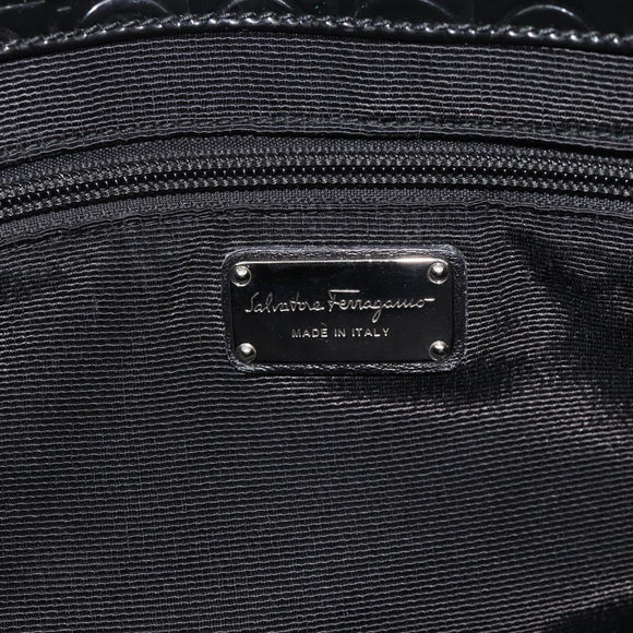 Salvatore Ferragamo Gancini Tote Bag Patent leather Black Silver Auth bs35253