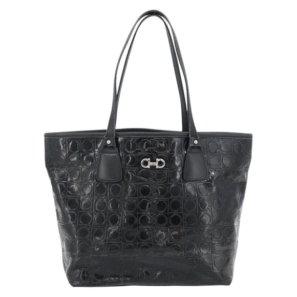 Salvatore Ferragamo Gancini Tote Bag Patent leather Black Silver Auth bs35253