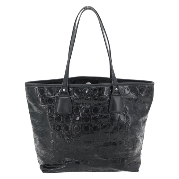 Salvatore Ferragamo Gancini Tote Bag Patent leather Black Silver Auth bs35253