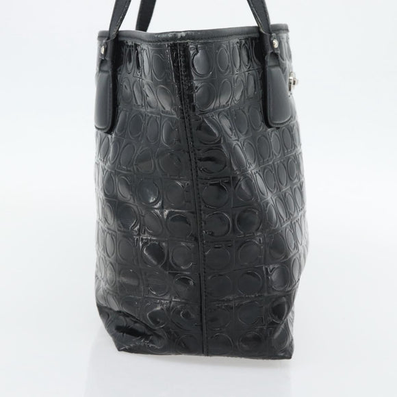 Salvatore Ferragamo Gancini Tote Bag Patent leather Black Silver Auth bs35253
