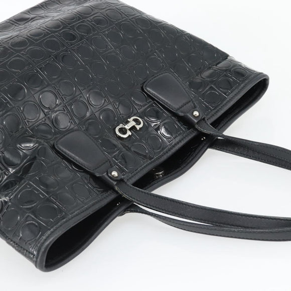 Salvatore Ferragamo Gancini Tote Bag Patent leather Black Silver Auth bs35253