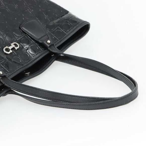 Salvatore Ferragamo Gancini Tote Bag Patent leather Black Silver Auth bs35253