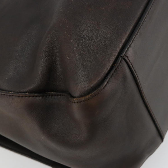 PRADA Schoudertas Leer Bruin Zilver Auth bs35255