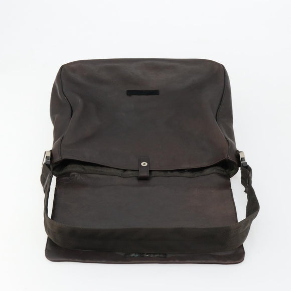 PRADA Schoudertas Leer Bruin Zilver Auth bs35255