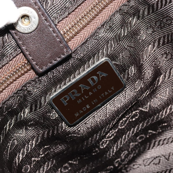 PRADA Schoudertas Leer Bruin Zilver Auth bs35255