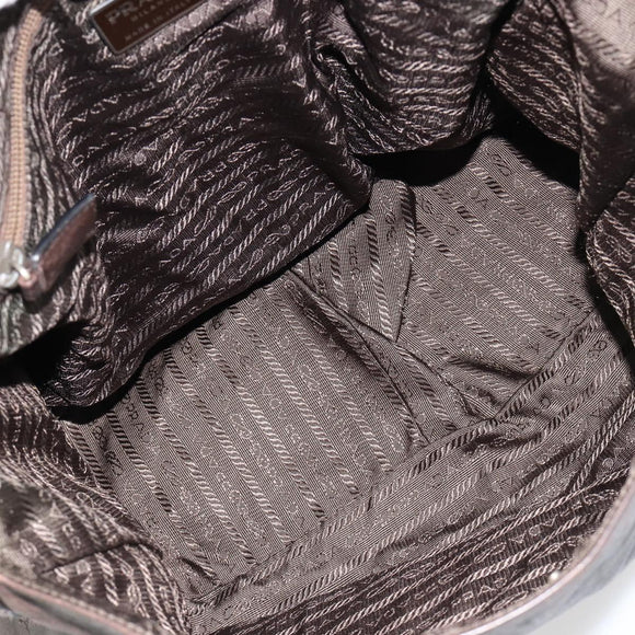 PRADA Schoudertas Leer Bruin Zilver Auth bs35255