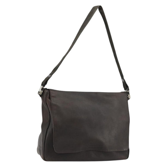 PRADA Schoudertas Leer Bruin Zilver Auth bs35255