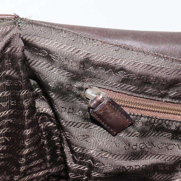 PRADA Schoudertas Leer Bruin Zilver Auth bs35255