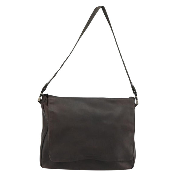 PRADA Schoudertas Leer Bruin Zilver Auth bs35255