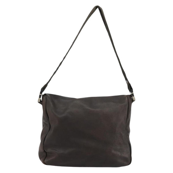 PRADA Schoudertas Leer Bruin Zilver Auth bs35255