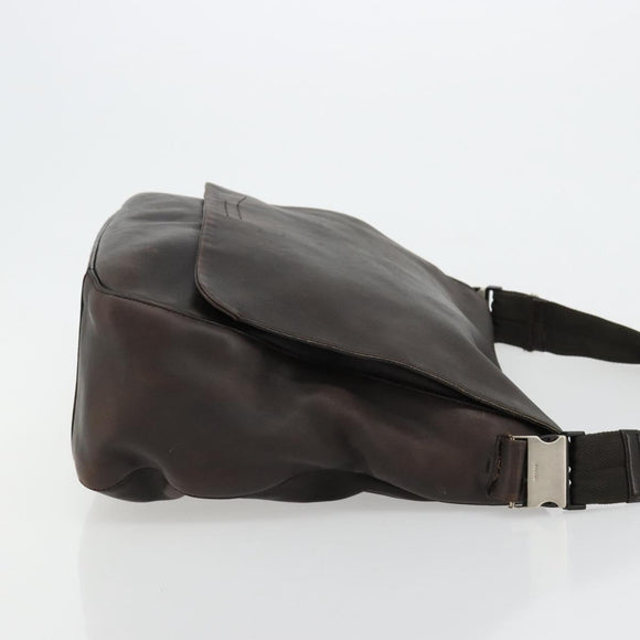 PRADA Schoudertas Leer Bruin Zilver Auth bs35255