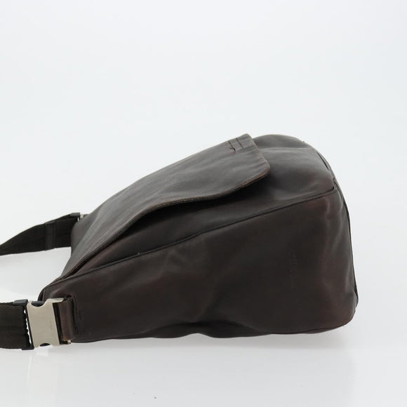 PRADA Schoudertas Leer Bruin Zilver Auth bs35255
