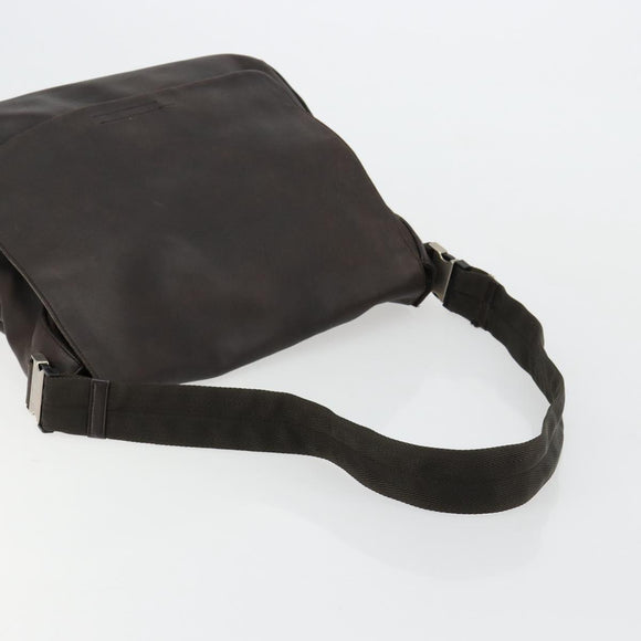 PRADA Schoudertas Leer Bruin Zilver Auth bs35255