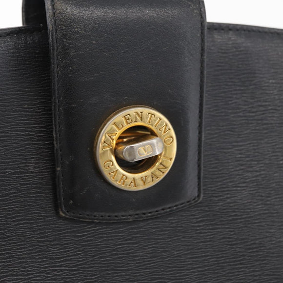 VALENTINO Shoulder Bag Leather Black Gold Auth bs35258
