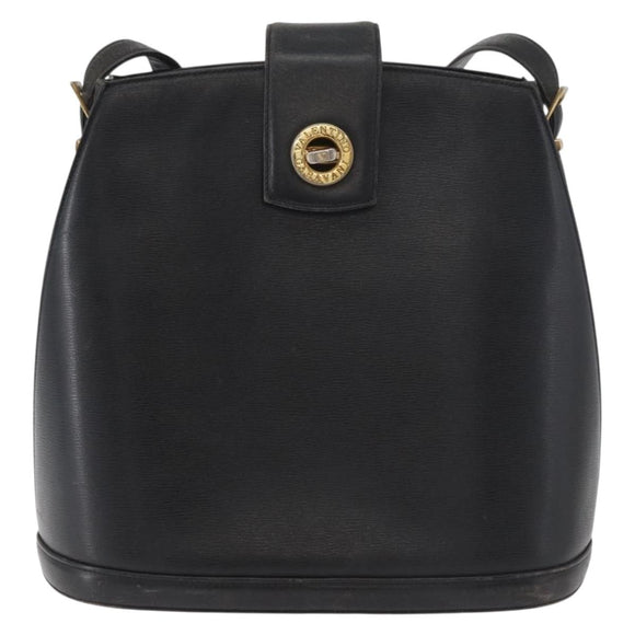 VALENTINO Shoulder Bag Leather Black Gold Auth bs35258