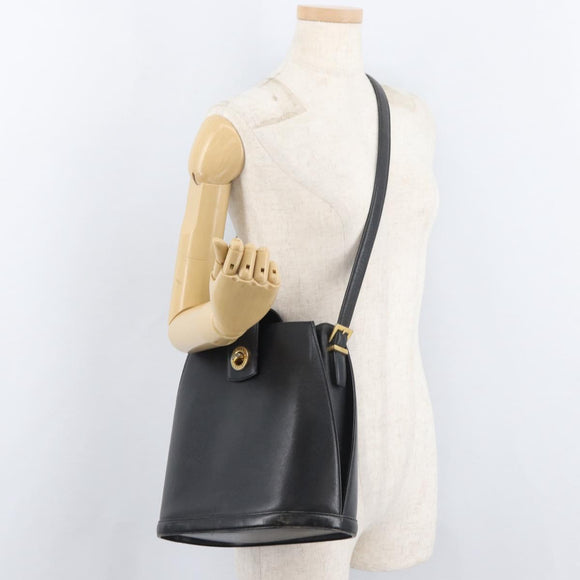 VALENTINO Shoulder Bag Leather Black Gold Auth bs35258