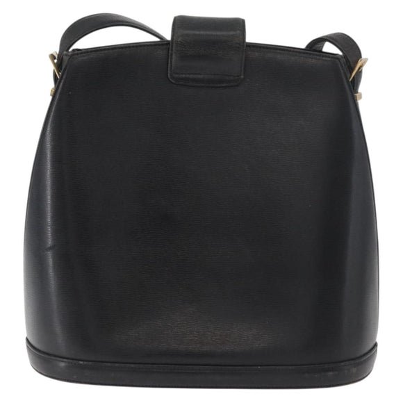 VALENTINO Shoulder Bag Leather Black Gold Auth bs35258