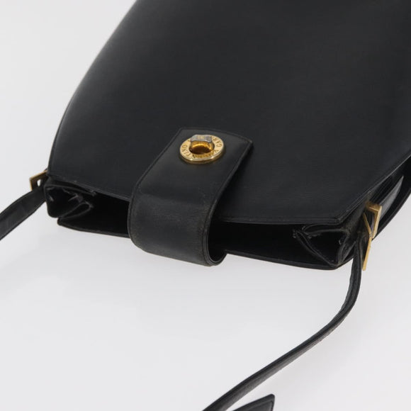 VALENTINO Shoulder Bag Leather Black Gold Auth bs35258
