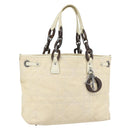 Christian Dior Lady Dior Wood Chain Bag Coated Canvas Ivory Silver Auth bs35259-1