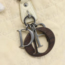 Christian Dior Lady Dior Wood Chain Bag Coated Canvas Ivory Silver Auth bs35259-14