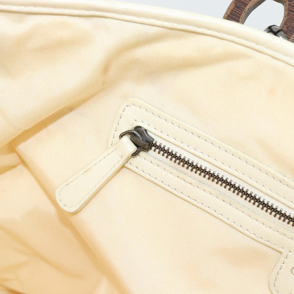 Christian Dior Lady Dior Wood Chain Bag Coated Canvas Ivory Silver Auth bs35259