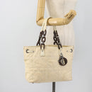 Christian Dior Lady Dior Wood Chain Bag Coated Canvas Ivory Silver Auth bs35259-22