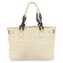 Christian Dior Lady Dior Wood Chain Bag Coated Canvas Ivory Silver Auth bs35259-3