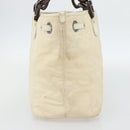 Christian Dior Lady Dior Wood Chain Bag Coated Canvas Ivory Silver Auth bs35259-4