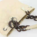 Christian Dior Lady Dior Wood Chain Bag Coated Canvas Ivory Silver Auth bs35259-6