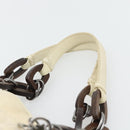 Christian Dior Lady Dior Wood Chain Bag Coated Canvas Ivory Silver Auth bs35259-8