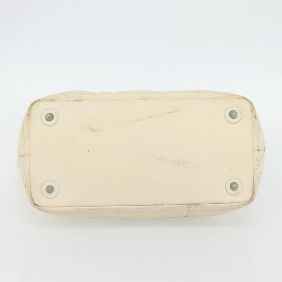 Christian Dior Lady Dior Wood Chain Bag Coated Canvas Ivory Silver Auth bs35259